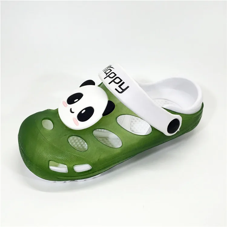 KINE PANDA/детская обувь для девочек и мальчиков; Сабо; летние пляжные домашние тапочки для девочек; сандалии для мальчиков с изображением панды; сандалии с изображением кролика и котенка для детей от 2 до 7 лет - Цвет: panda green 0047