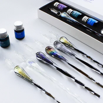 

Creative Star Dip Pen Crystal Glass Pen with Water and Ink Pen Student Starry Gradient Color Hand-painted Pen Ink Set Gift