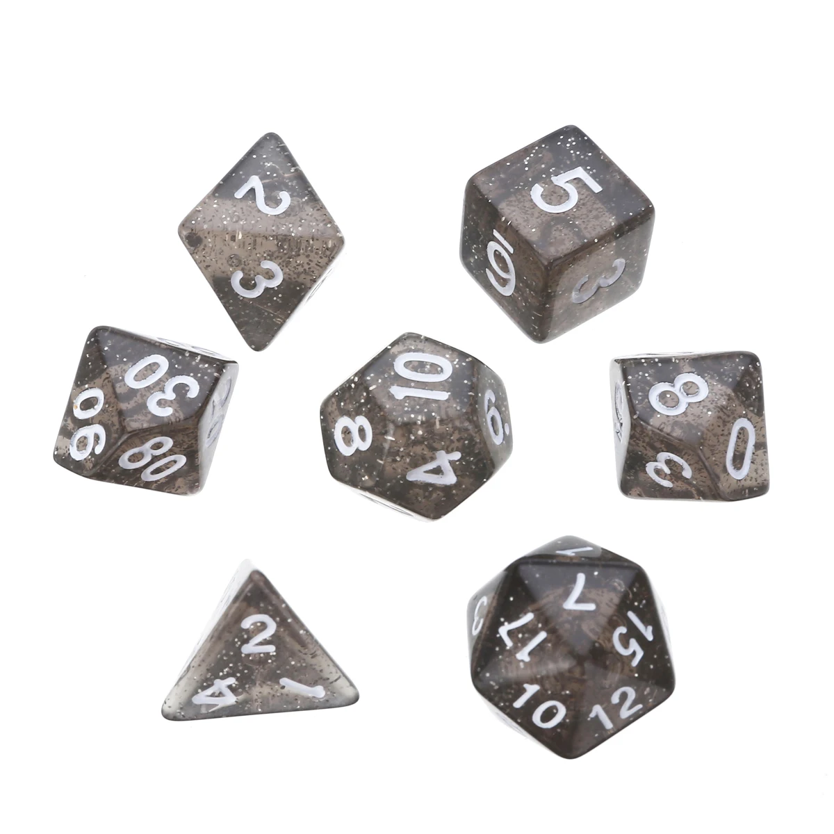 7Pcs White Words Dices Translucent Polyhedral Dices Black With Bag Set For RPG GamesD4-D20 Outdoor Home Gathering Games Tool