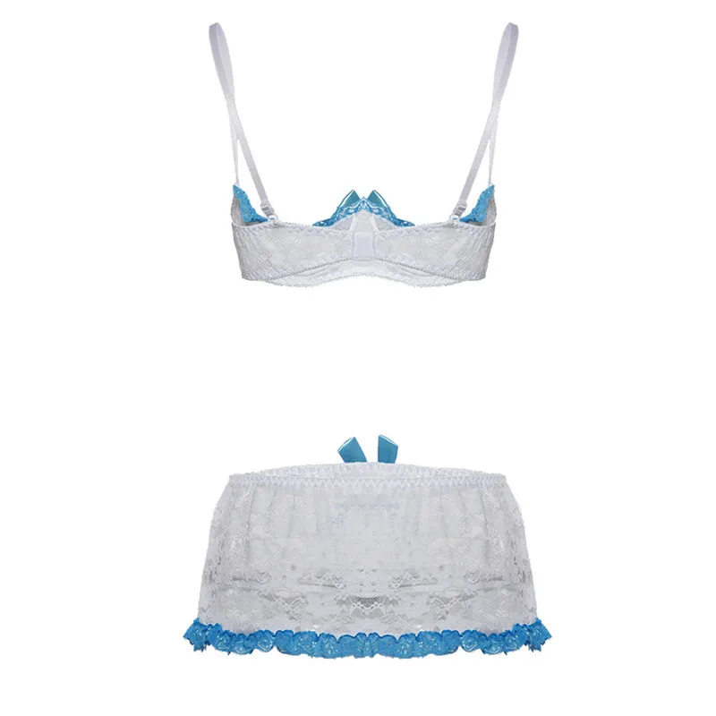 Sexy Lace Bra Sets Lace Open Cup Bra+Garter Skirt Sexy Lingerie Women Exotic Apparel Porn Erotic Lingerie Hot Underwear Costumes