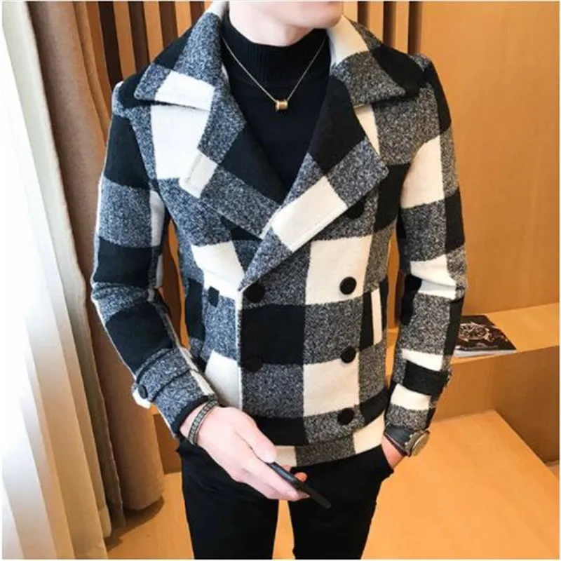

Casual Fashion Men Long Wool Coat Long Sleeve Turn Down Collar Winter Jacket Striped Cashmere Overcoat 2018