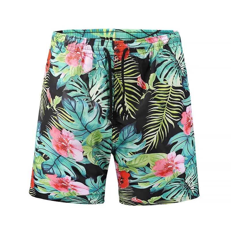 Quick Drying Tropical Style Plant Print Board Shorts Men Palm Tree ...