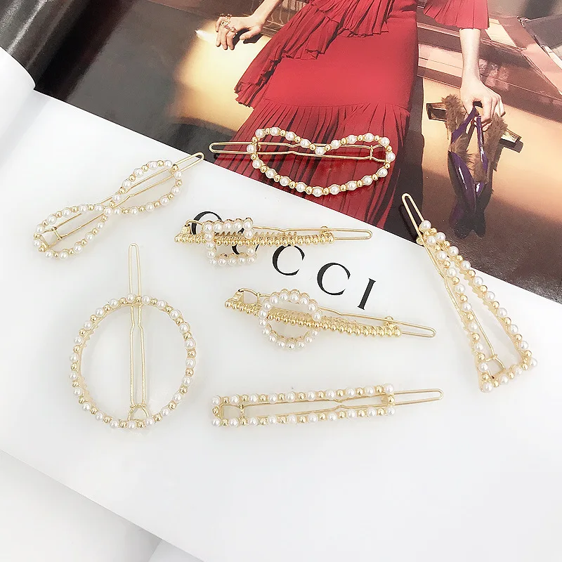 

Women Hairpins Geometric Heart Round Imitation Pearl Beads Hair Clips Girls Hairgrip Hair Pins Hair Accessories Headwear