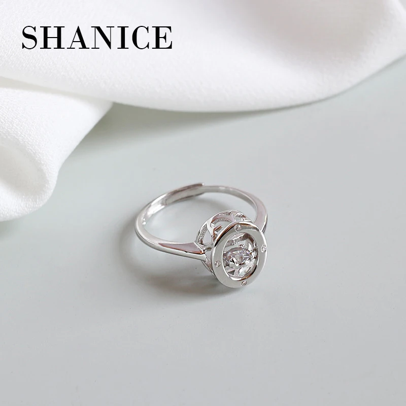 

SHANICE 925 Sterling Silver Opening Ring Simple Geometric Oval AAAA Zircon Rings Korea Style Retro Silver Jewelry Bijoux Femme