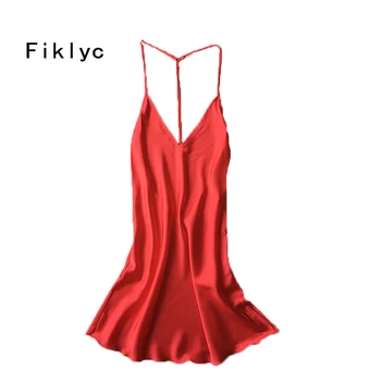 

Fiklyc brand backless sexy women's chemises babydolls nightgowns luxury spaghetti straps beauty lingerie nightdress sleepshirts