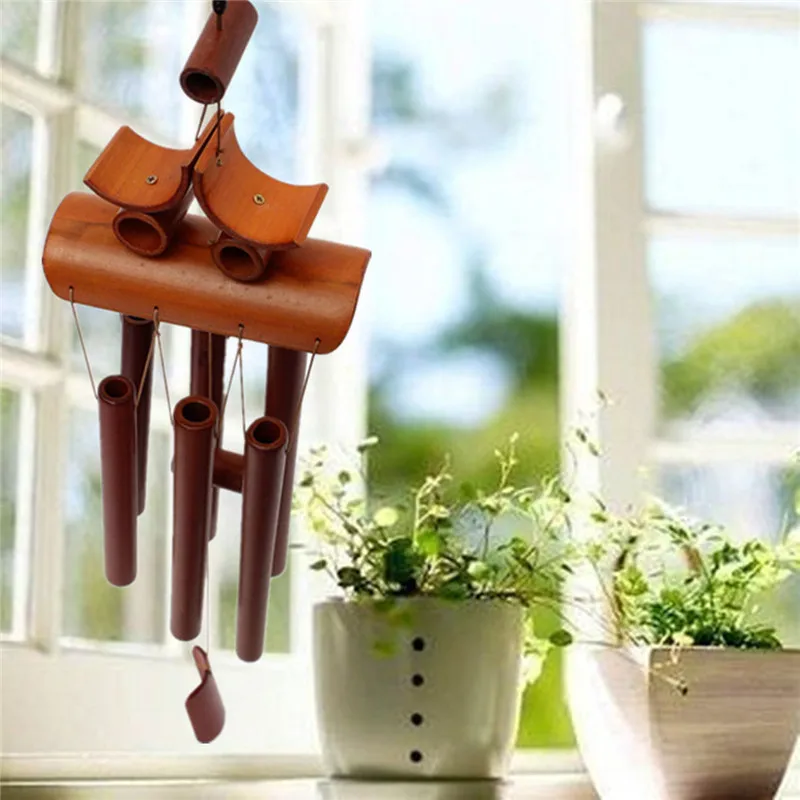Bambú viento Chime Windchime Feng Shui con anillo colgante jardín patio decoración hogar Decoración artesanía buena suerte mascota regalo
