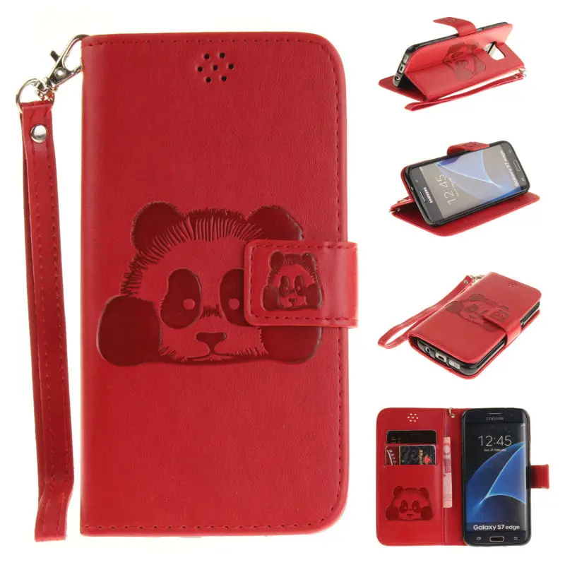 

Embossing 3D Panda Phone Case For Samsung Galaxy S5 S6 S7 Edge A3 A5 2016 Book style Folio wallet Card Holder Back Cover Coque