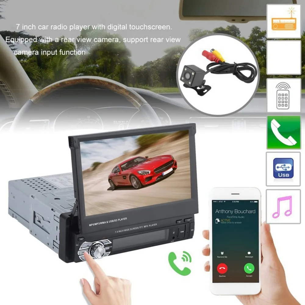 

7 Inch Bluetooth Car Stereo Digital Radio Portable Multimedia Detachable Music Player Universal Car MP5 Player With Camera