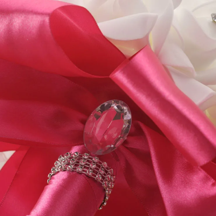 Wedding Bouquet, Big Size Red Bridesmaid Bouquet Bridal Bouquet with Crystals Soft Ribbons, Artificial Rose Flowers for Wedding (4)
