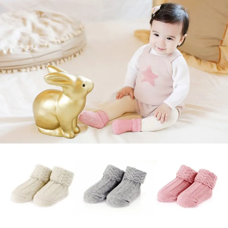 

Fashion spring autumn boys and girls cozy socks retro wavy dark pattern solid color socks anti-skid socks for 0-4 Year