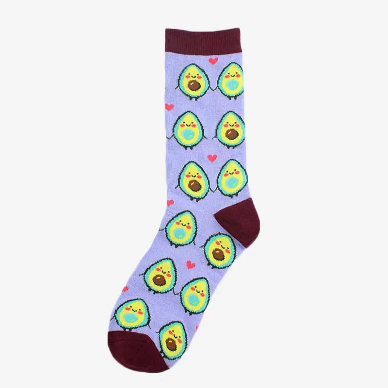 [EIOISAPRA]Funny Socks Women Men Creative Art Harajuku Fashion Combed Cotton Cartoon Avocado Dog Sachs Girl Unisex Cute Socks - Цвет: Purple Avocado