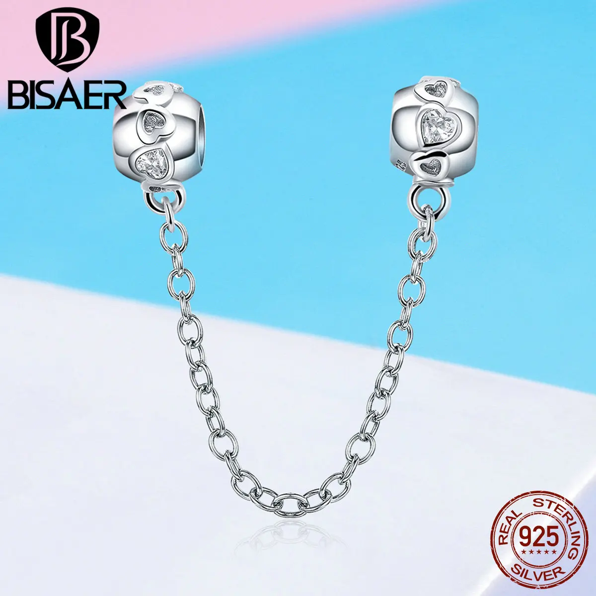 

925 Sterling Silver Safety Chain Heart Engrave Stopper Charms Beads Fit Women Charm Bracelets Beads Silver 925 Jewelry ECC736