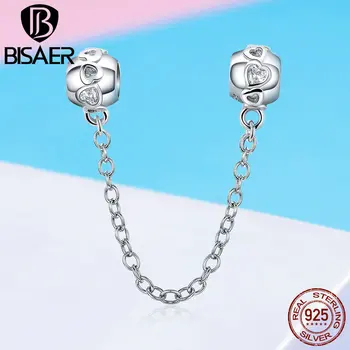 

925 Sterling Silver Safety Chain Heart Engrave Stopper Charms Beads Fit Women Charm Bracelets Beads Silver 925 Jewelry ECC736
