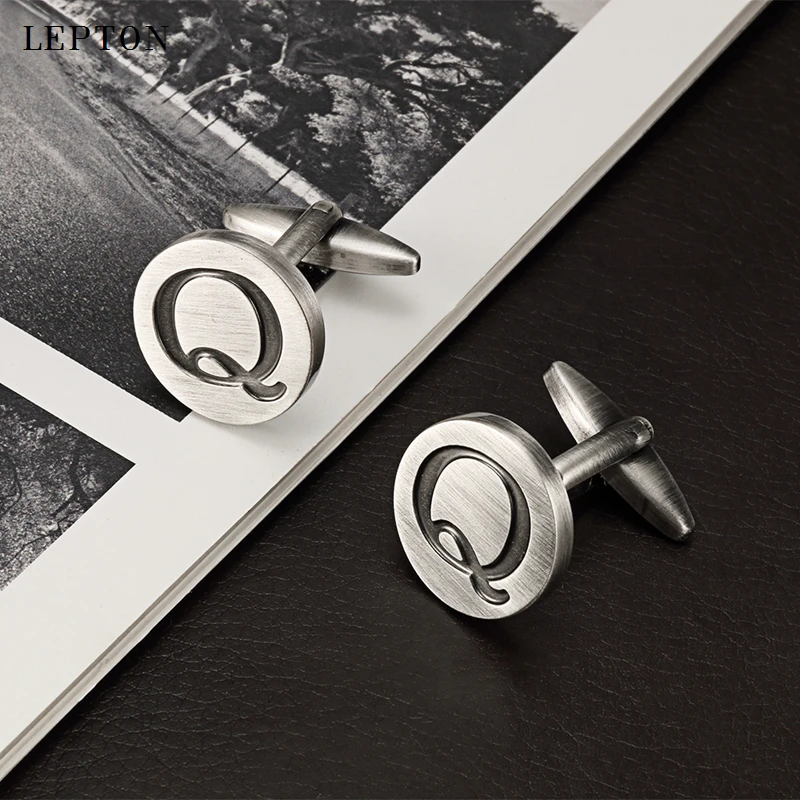 

Lepton Letters Q of an alphabet Cufflinks For Mens Antique Silver plated Round Letters Q cuff links Men shirt cuffs Cufflinks