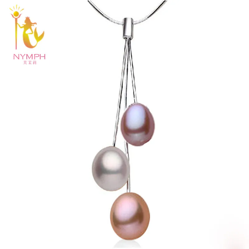 

[NYMPH] 925-Sterling-Silver Jewelry Natural Fresh Water Pearl Necklace Pendants Fine Jewelry For Women P08