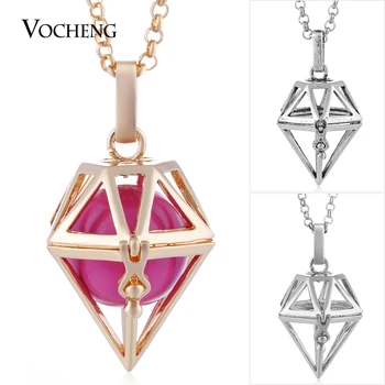 

10pcs/lot Vocheng 3 Color Pregnancy Ball Pendant Necklace for Women Copper Metal Hollow out with Stainless Steel Chain VA-253*10