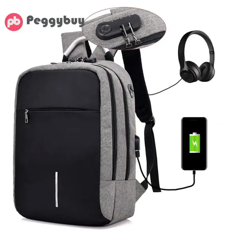 

USB Charging Laptop Backpack Anti-theft Code Lock Mochila Big Capacity Back to School Backpack Headphone Hole Teenager Schoolbag