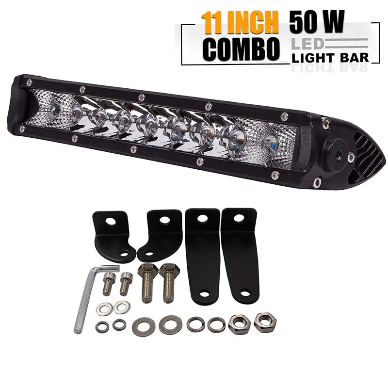 

11 Inch 50W Low Profile Single Row Led Light Bar Super Slim Driving Fog Offroad Front Bumper Rubicon