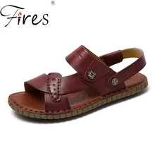 Срабатывает высокое качество Для мужчин кожаные сандалии летние нескользящей подошвой Повседневная обувь Sandalias de Hombre отрегулировать основы Для мужчин половина-Тапочки