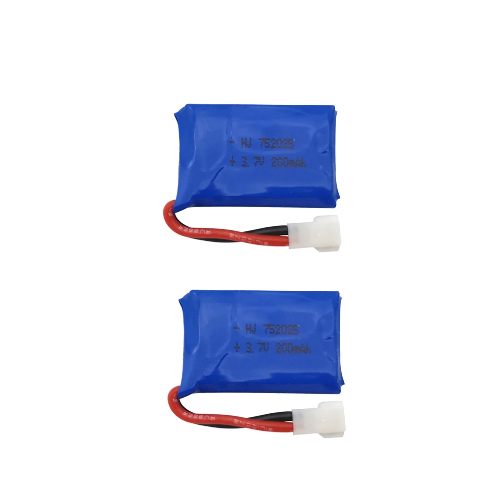 2pcs 3 7 V 200mAh Дрон с перезаряжаемым аккумулятором Li polymer Battery 752025P для
