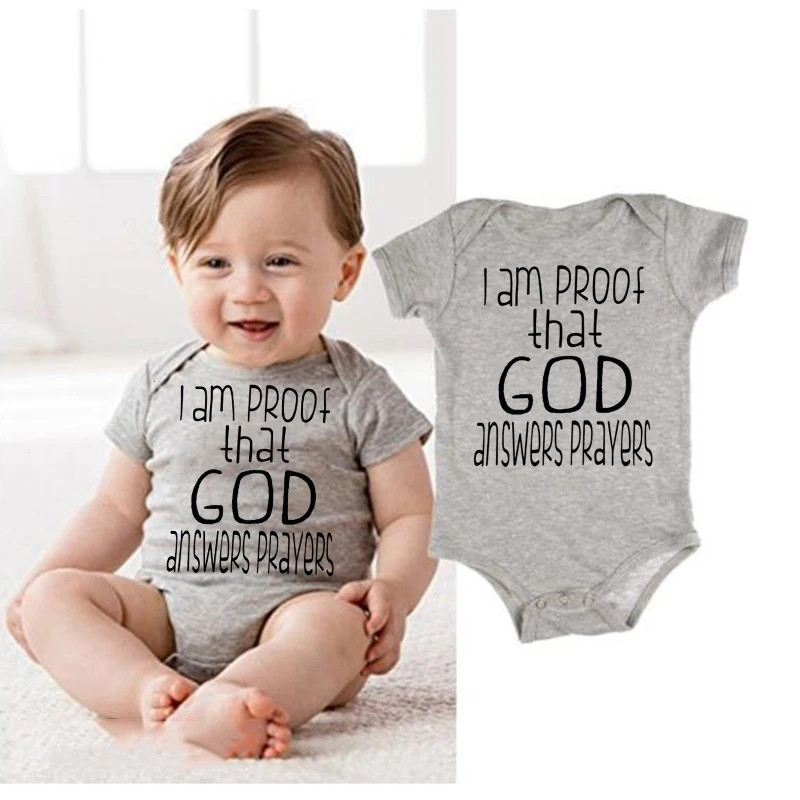 

Cotton Newborn Toddler Infant Baby Girl Boy Clothes Summer Short Sleeve I Am Proof That God Answers Prayers Letter Bodysuit