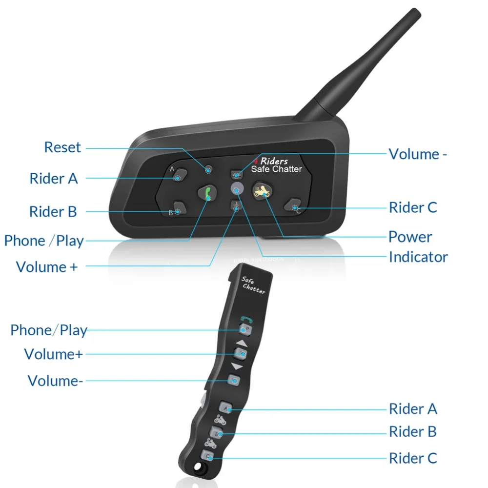 Переговорная гарнитура LEXIN 2 шт. A4 1000 м 4 мотоциклиста BT для шлема с Romote Control Moto