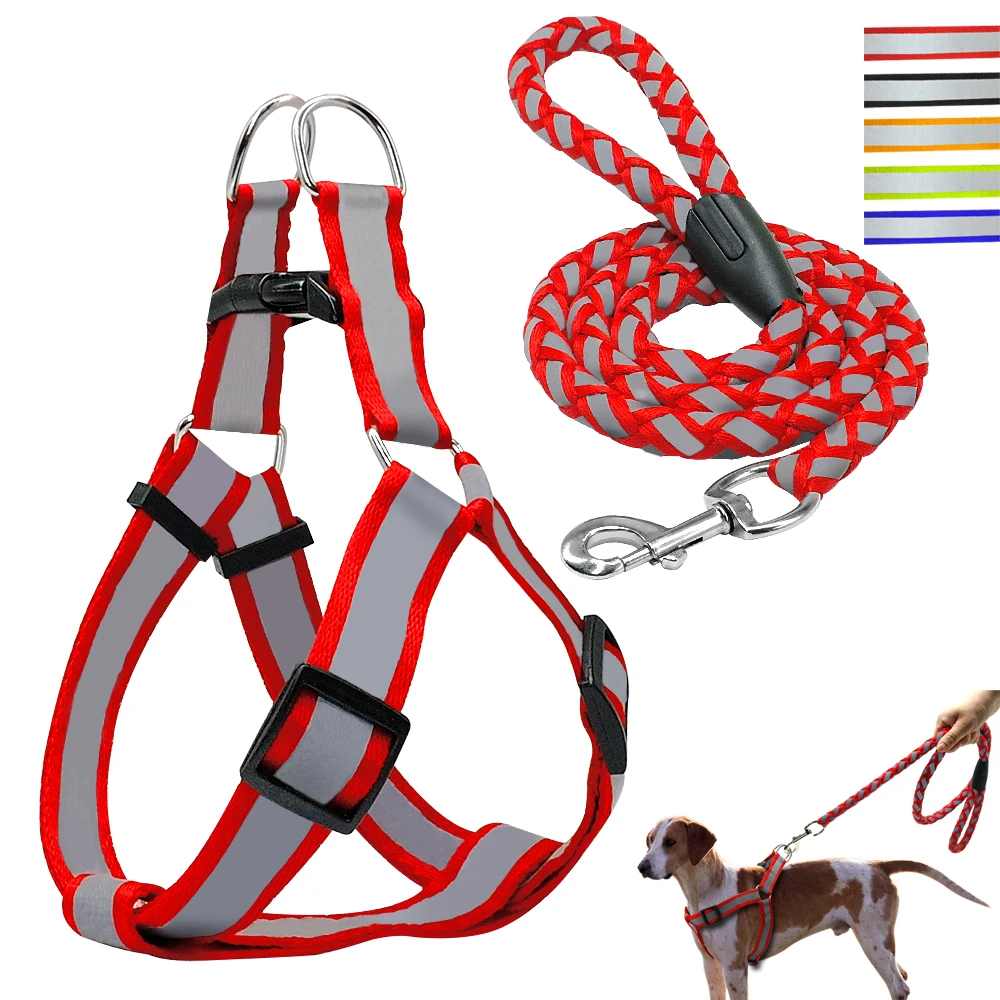 

Step-in Reflective Nylon Dog Harness Vest No Pull Adjustable Pet Puppy Walking Training Harness Leash Set For Small Medium Dog