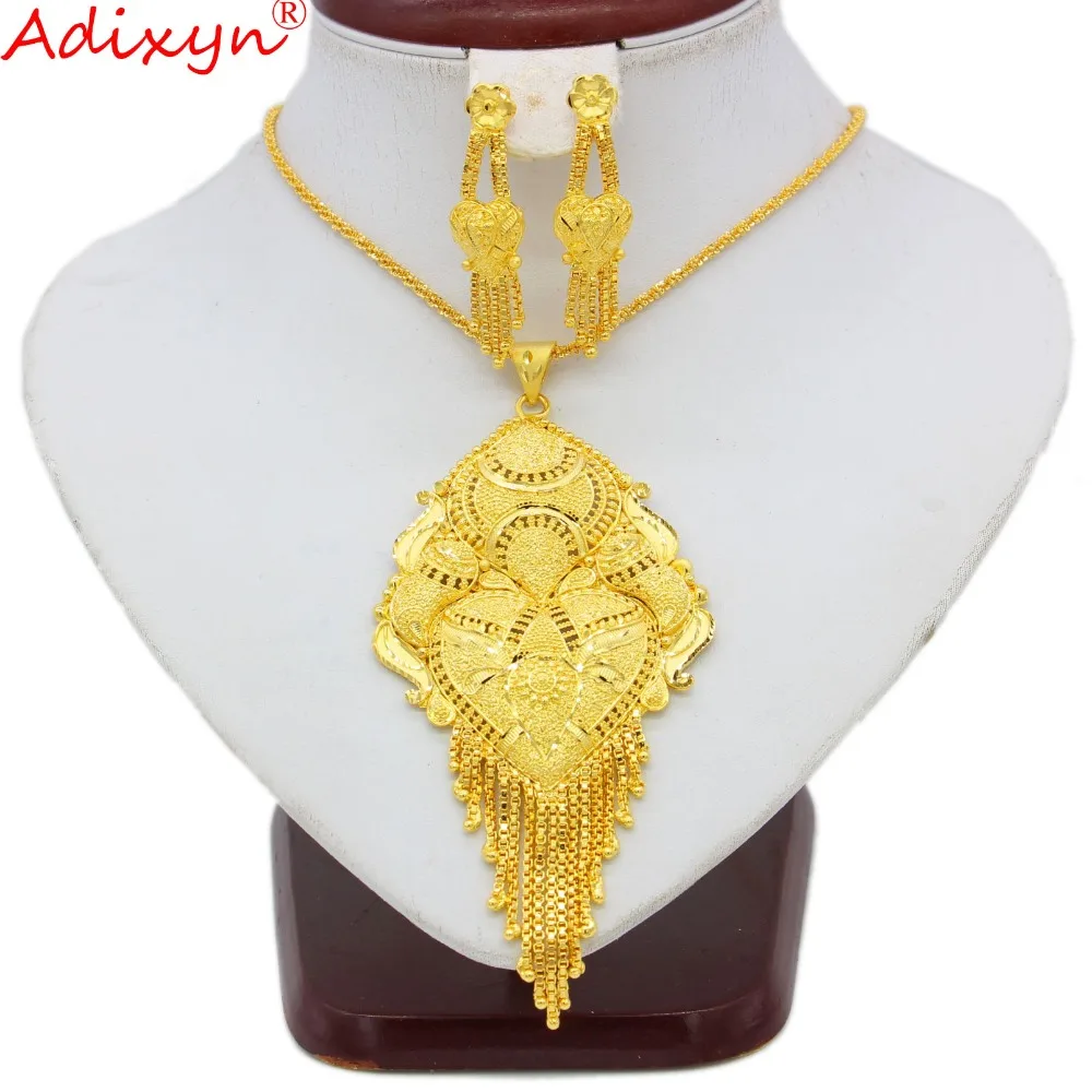 Adixyn 45 см/18 дюймов ожерелье и серьги/кулон набор украшений для женщин/девочек золотого цвета Изысканный ювелирные изделия индия вечерние подарки N09272
