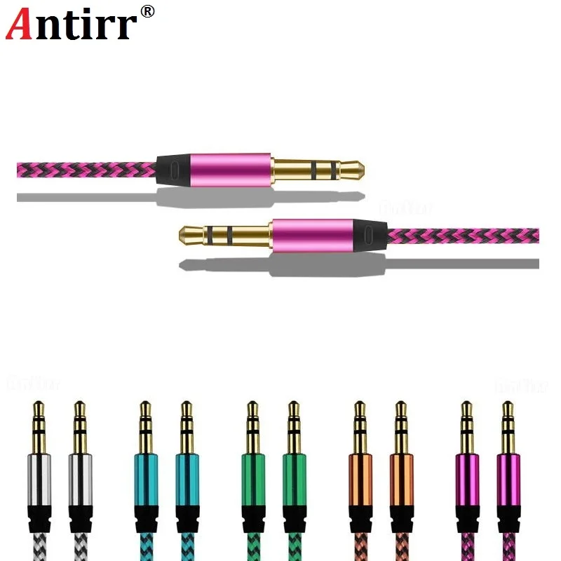Goedkoop Antirr 1 m Nylon Aux Kabel 3.5mm naar 3.5mm Mannelijk naar Jack Auto Audio Gold Plug Kabel line Cord Voor Iphone 7 Xiaomi speaker