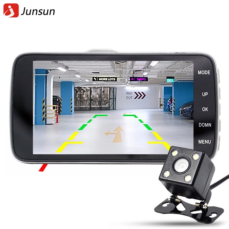 Junsun 4.0 Car DVR Camera Dual Lens with LDWS ADAS Rear view Support Front Car Distance warning Full HD 1080P car dvrs dashcam