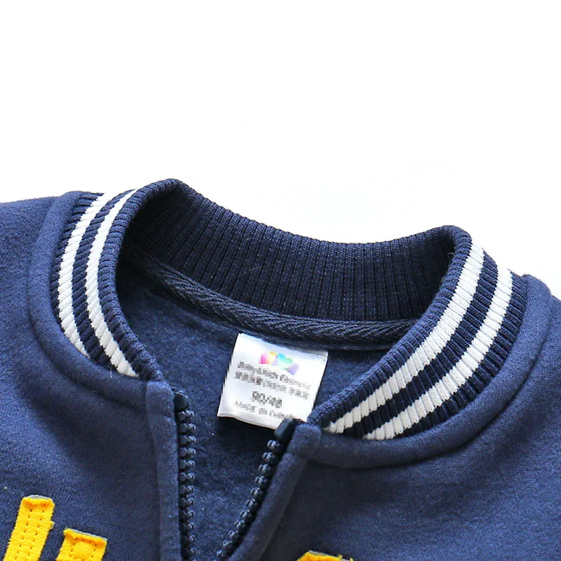 Autumn Winter Active 2-7 8 Years Children Full Sleeve V-Neck Sports Outwear Coats Kids Baby Boy Baseball Plus Velet Jacket