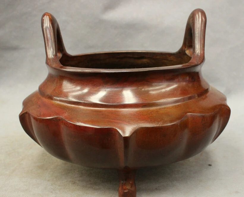 

S4711 9" Chinese Bronze Buddhism Temple Pumpkin Shape Statue Incense Burner Censer Set D0317