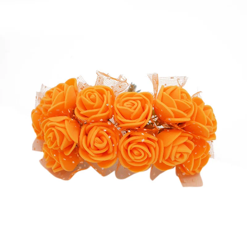 144 шт 2 см Красочный мини искусственный букет роз ПЭ пена Роза для дома Свадебные украшения для самодельного изготовления венки поддельные цветы - Цвет: PE17orange