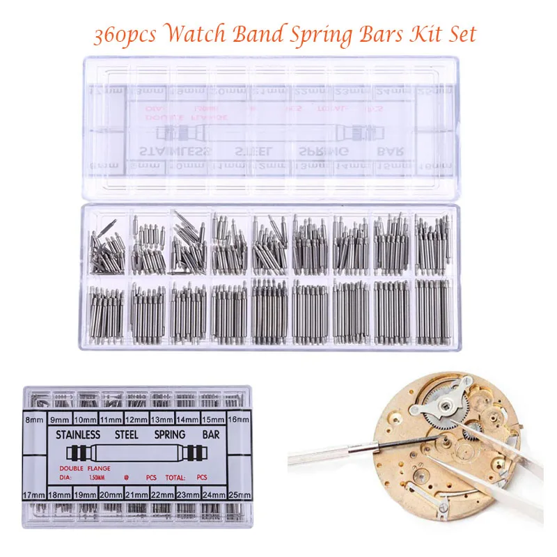 

360pcs 8-25mm Stainless Steel spring bar Watch Watch Band Spring Bars Strap Link Pins Watchmaker Watch Pins kit riparazione orol