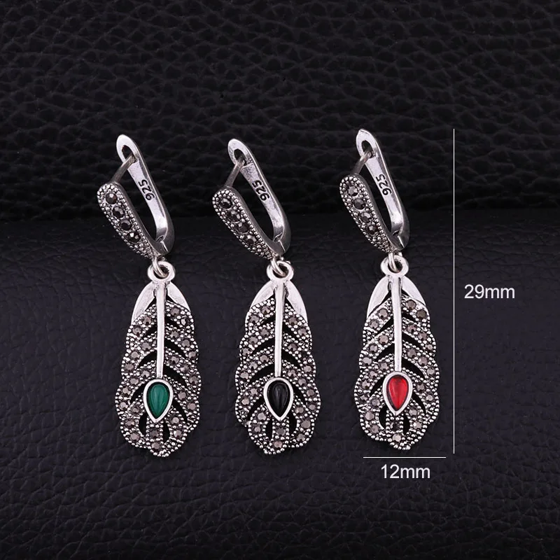 Женские серьги подвески с перьями Sellsets Винтажные серебристого цвета черными