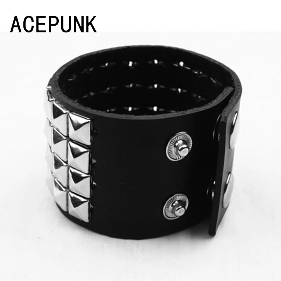 Bracelet jewelry Wide Punk Rivet Leather Bangle Rock 4 Rows Square Nails Wristband Adjustable Size Jewelry Bracelets & Bangle