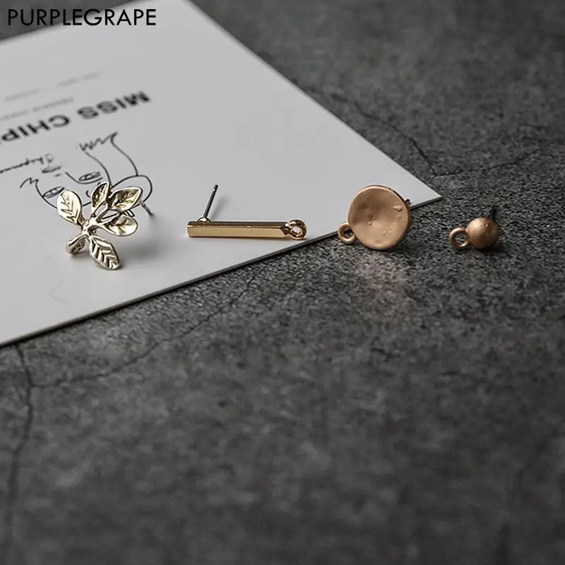 

Alloy Earrings DIY Accessories Round Head Dot Vertical Strips Leaf Type Minimalist Retro Fine Temperament 10pcs
