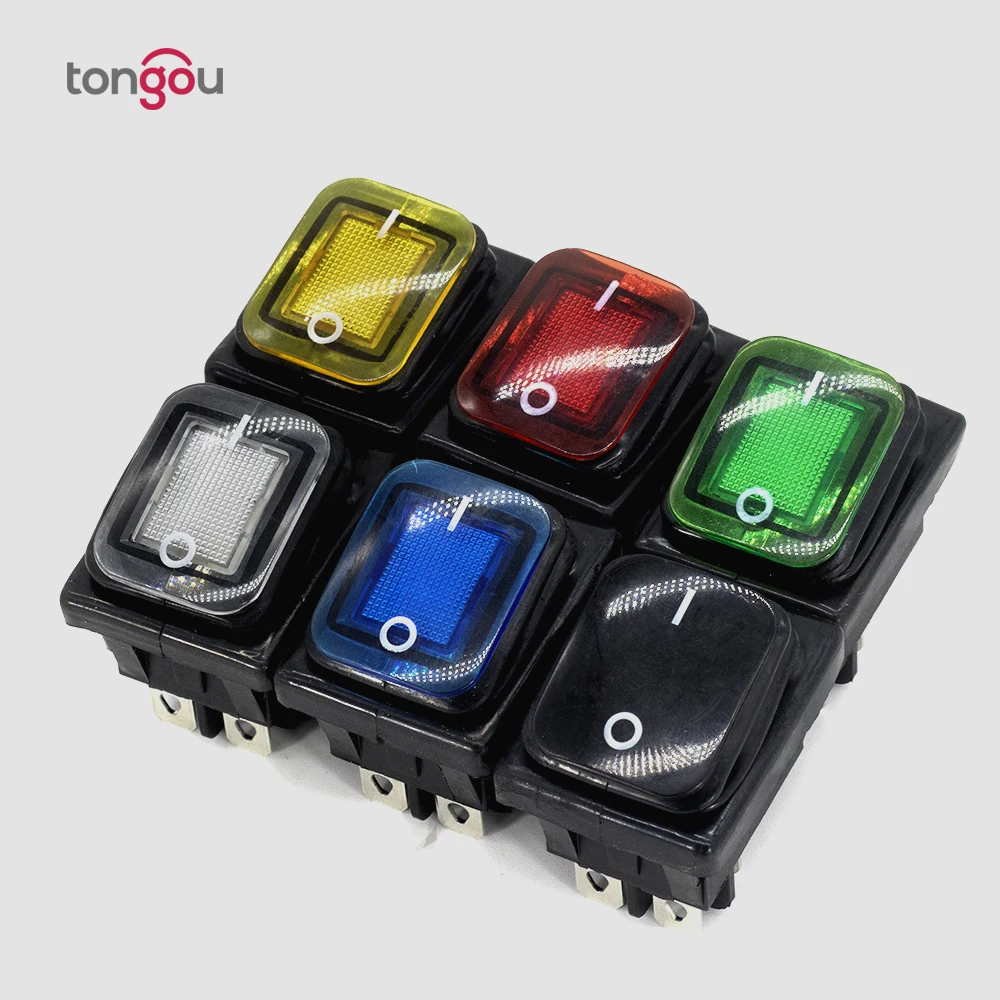 30A 4 Pin DPST IP67 t85 Sealed Waterproof Auto Boat Marine Rocker Switch with LED 6V 12V 24V 110V 220V 30x22 Heavy Duty