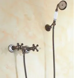 Высокое качество двойной ручкой античная латунь настенный душ Ванная комната смесители горячей и холодной кран SF1022