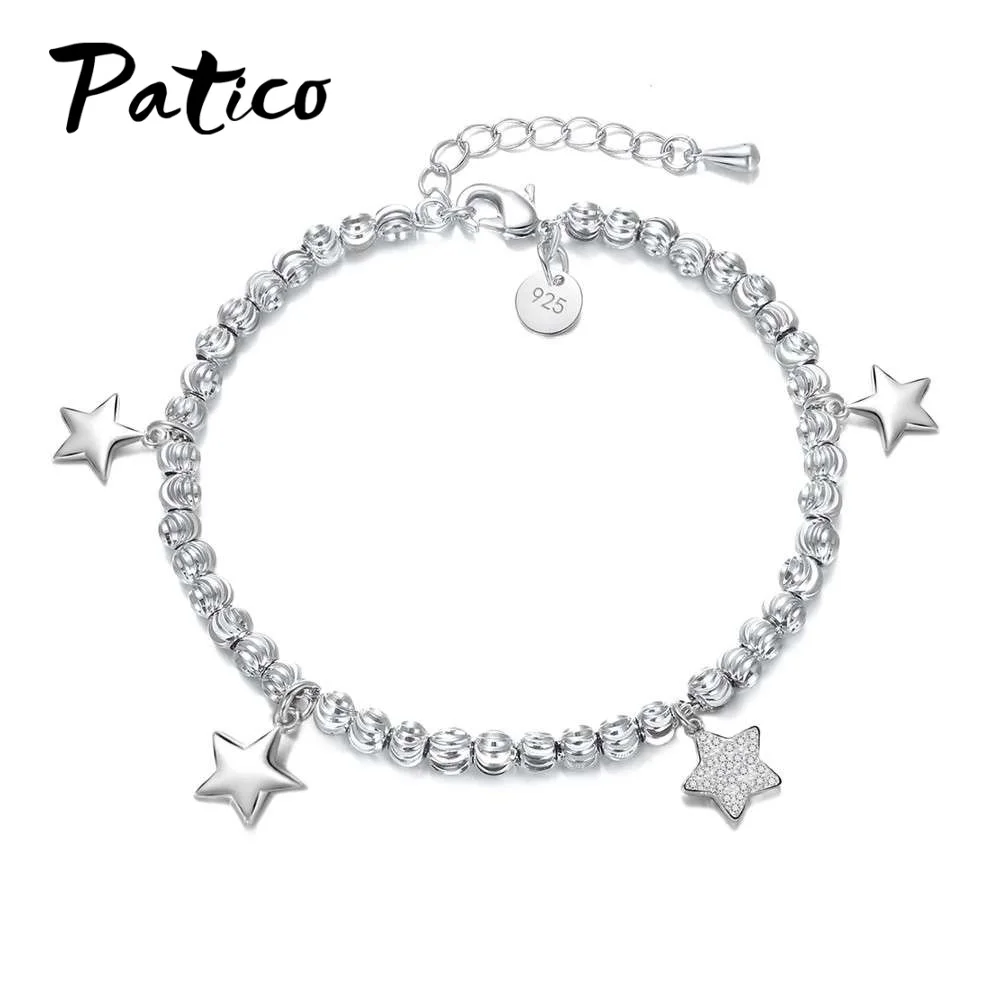 Привлекательный кулон в виде звезды, женские модные браслеты,, 925 пробы, серебряный цвет,, ручные цепочки и браслеты