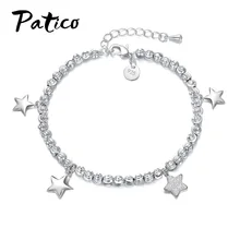 Привлекательный кулон в виде звезды, женские модные браслеты,, 925 пробы, серебряный цвет,, ручные цепочки и браслеты