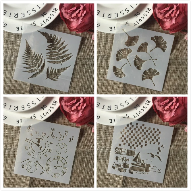 

4Pcs/Set 13cm Leaf Ginkgo Clock DIY Layering Stencils Wall Painting Scrapbook Coloring Embossing Album Decorative Card Template
