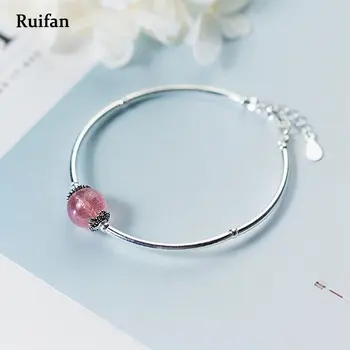 

Ruifan Natural Strawberry Quartz Ladies Bracelets Pure 925 Sterling Silver Women's Bracelet Lucky Charm Fine Jewelry Gift YBR008