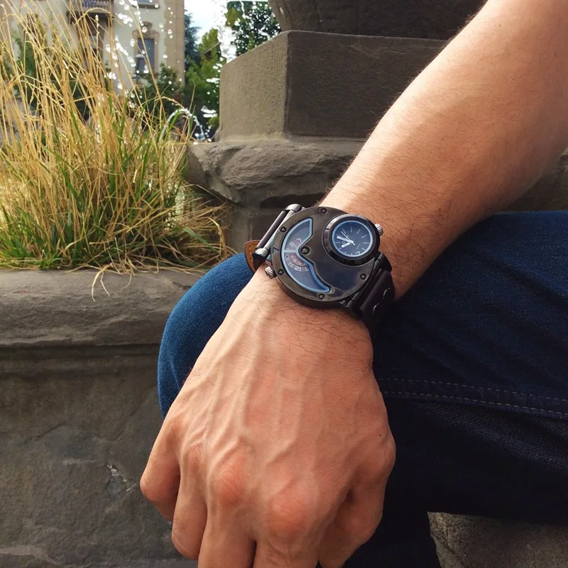 Tanie Zegarek oulm męskie zegarki kwarcowe Top marka luksusowy skórzany pasek wojskowy sportowy zegarek męski zegar relogio masculino