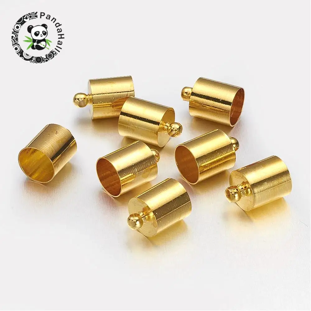 Brass Golden Cord End Caps, 12x8mm, 7mm inner diameter, hole 1mmin