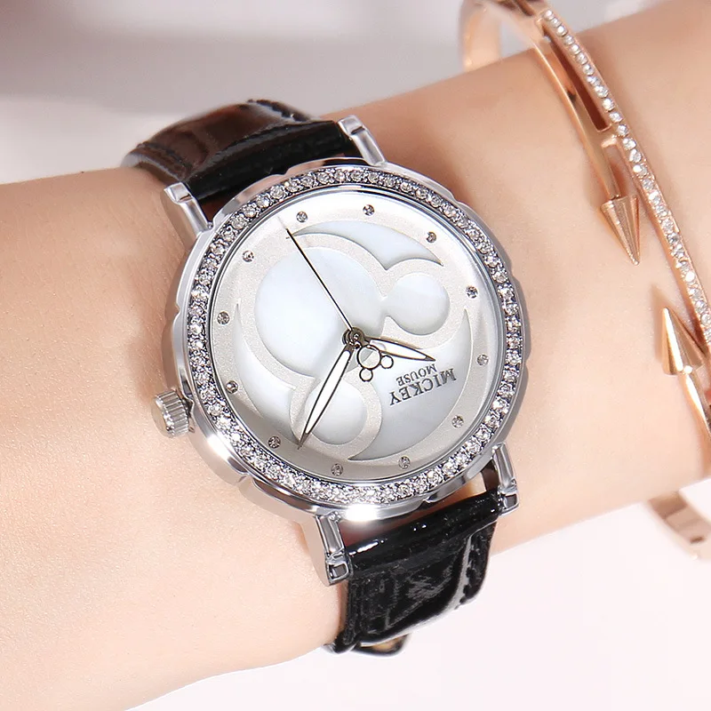 Дисней детские часы женские часы модные кварцевые наручные часы девушки Микки Маус подарок кожаные часы подлинный бренд