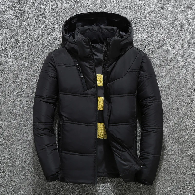 AYUNSUE зимняя куртка мужская теплая куртка пуховик с капюшоном Мужская парка мужская зимняя куртка s и пальто толстая 19-1897 KJ2646 - Цвет: Black