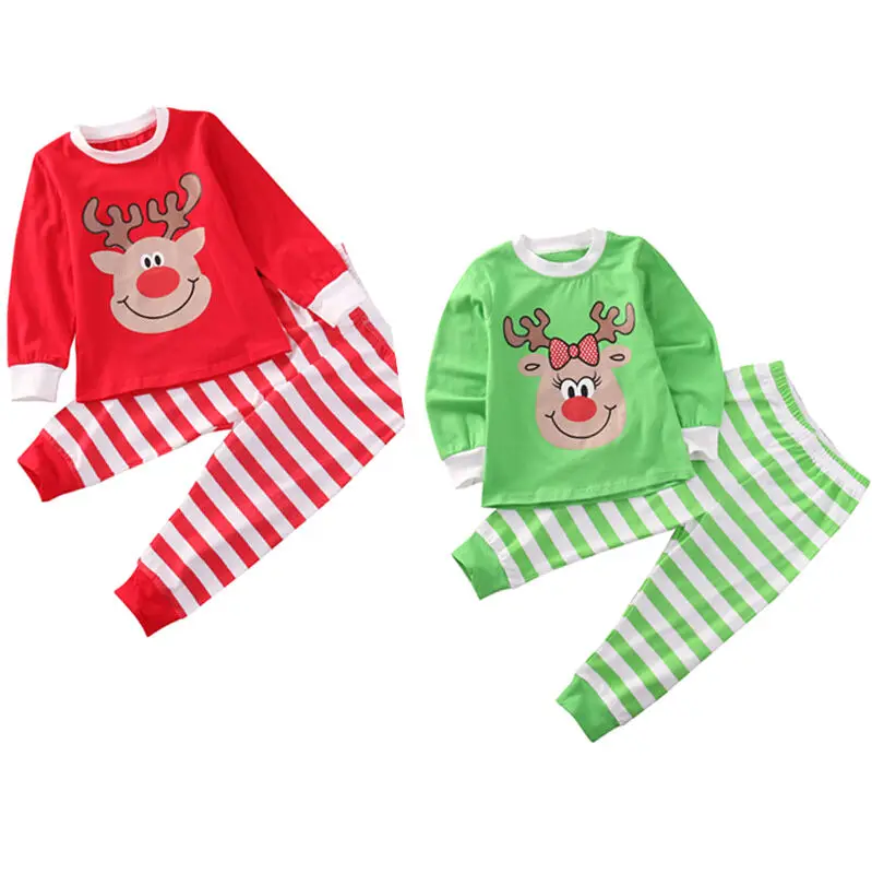 

PUDCOCO Newest Baby Girls Boys 2PCS Outfit Pajamas Home Dress Pop Deer Tops T-shirt+Long Pants Xmas