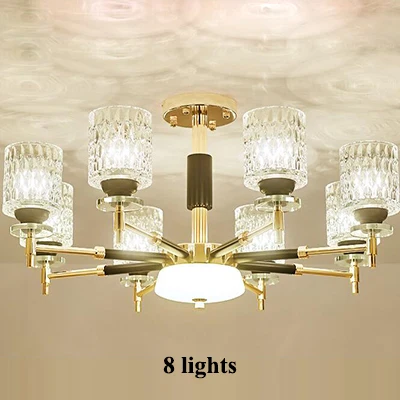 8 lights Современные золотые металлические светодиодные люстры освещение гостиной Хрустальное стекло светодиодная подвесная люстра светодиодная Подвесная лампа для спальни - Цвет абажура: 8 lights