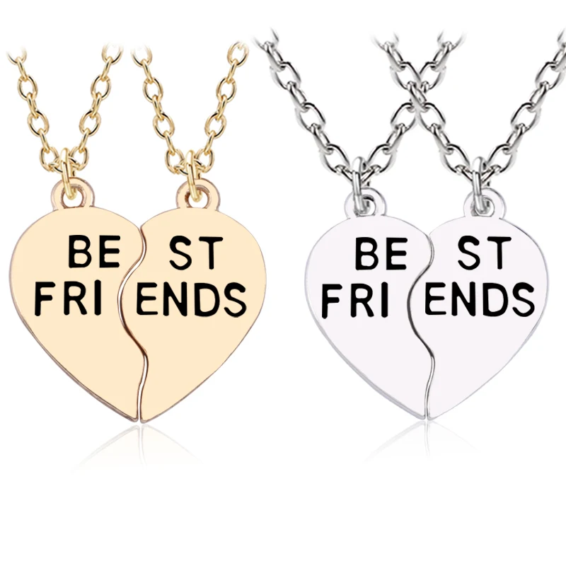 

2pcs/set Best Friends Pendant Gold Silver Metal Broken Heart BFF Necklace Women Friendship Jewelry Gifts Collares Dropshipping